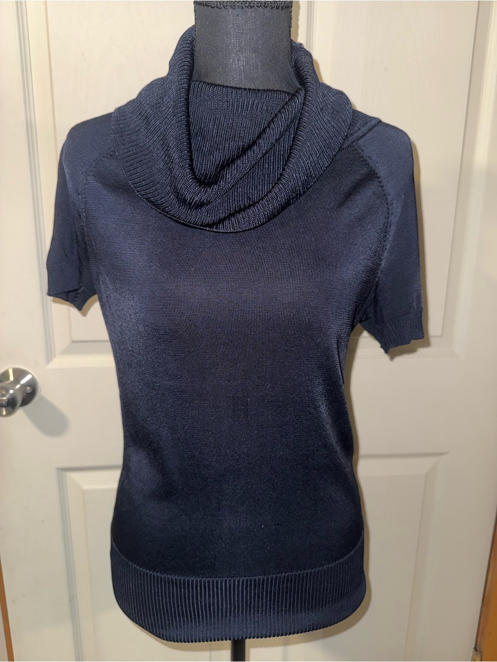 Ann Taylor Women's Navy Cowl Neck Short Sleeve Sweater, Size S